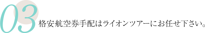 格安航空券手配はライオンツアーにお任せ下さい。