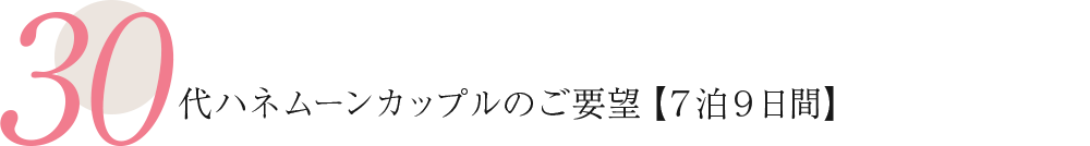 30代ハネムーンカップルのご要望【7泊9日間】